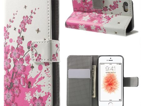 iPhone SE   5   5s Cover m. Pung Blomster Pink Hvid Online Sale