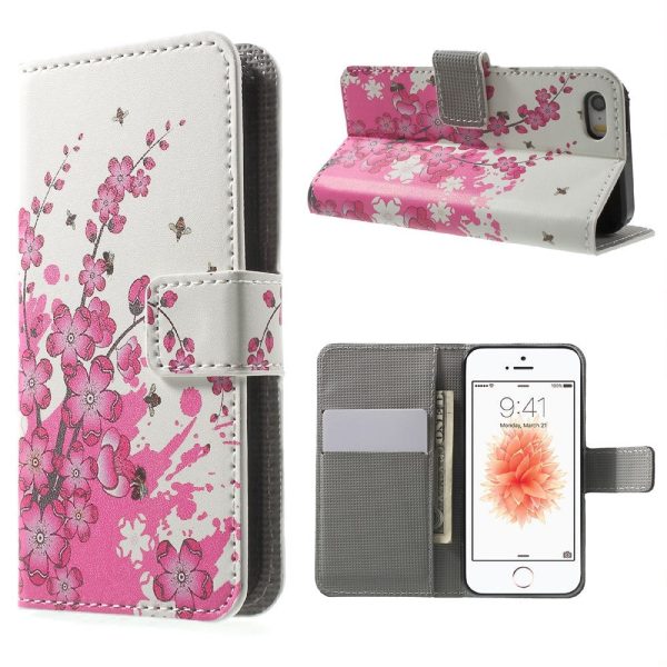 iPhone SE   5   5s Cover m. Pung Blomster Pink Hvid Online Sale