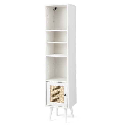 4 Tiers Rattan Storage Cabinet with Slim Design-White Fashion