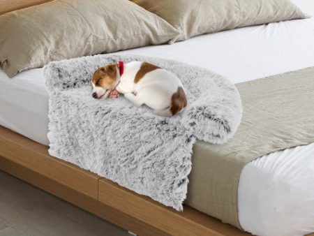 White Plush Calming Dog Couch Bed with Anti-Slip Bottom-S For Discount