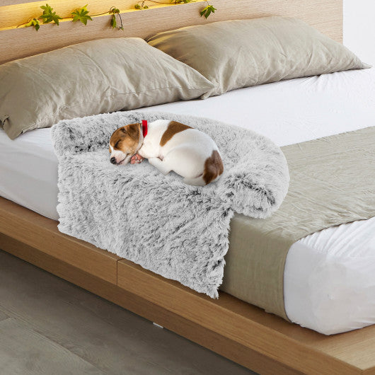 White Plush Calming Dog Couch Bed with Anti-Slip Bottom-S For Discount