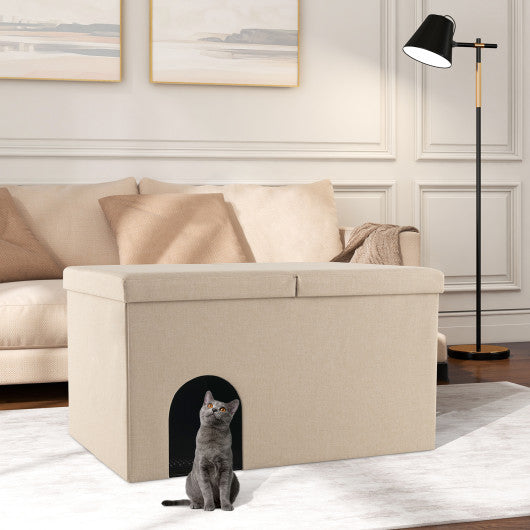 Cat Litter Box Enclosure Hidden Furniture with Urine Proof Litter Mat-Beige Sale