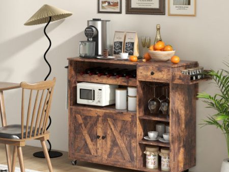 Rolling Kitchen Island Cart with Drop Leaf and Wine Rack-Rustic Brown Online Hot Sale