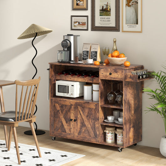 Rolling Kitchen Island Cart with Drop Leaf and Wine Rack-Rustic Brown Online Hot Sale