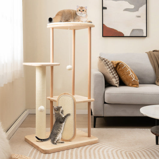 Wooden Multi-level Modern Cat Tower with Scratching Board and Post-44 inches Supply