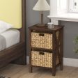 3 4-Tier Nightstand with 2 Seagrass Baskets Narrow X-Design-3-Tier Fashion