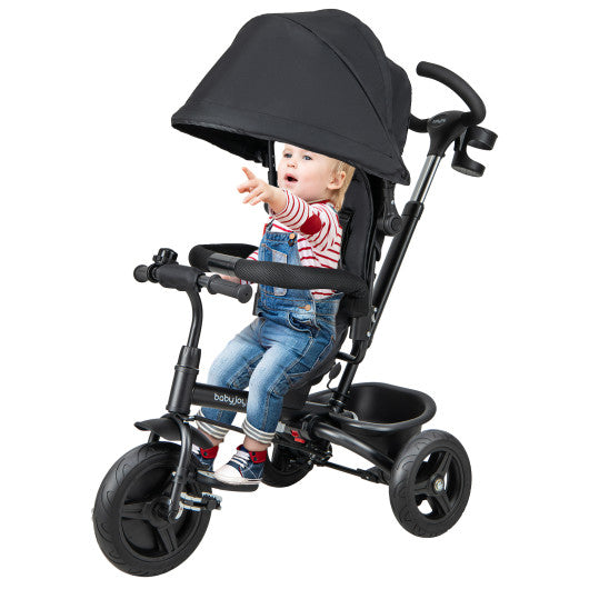 4-in-1 Baby Tricycle Toddler Trike with Reversible Seat and 5-Point Safety Harness-Black Sale