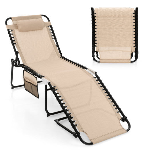 Foldable Recline Lounge Chair with Adjustable Backrest and Footrest-Beige For Discount