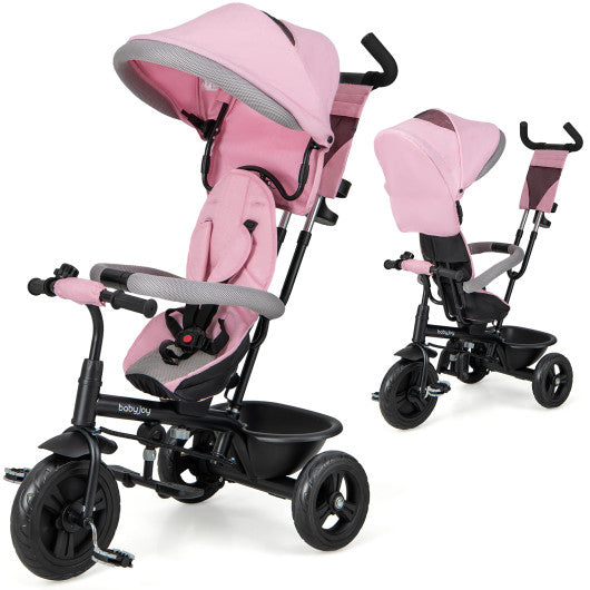 4-in-1 Baby Trike Kids Tricycle with Removable Canopy and Adjustable Push Handle-Pink Fashion