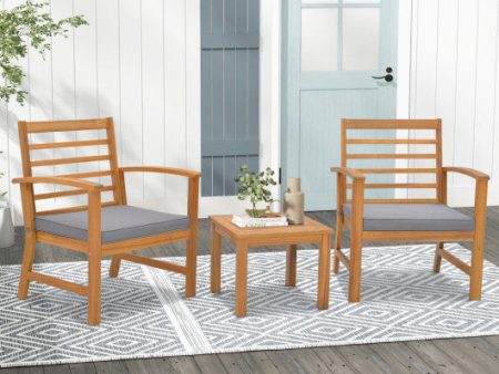 3 Pieces Outdoor Furniture Set with Soft Seat Cushions-Gray on Sale