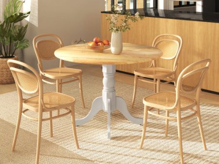 Wooden Dining Table with Round Tabletop and Curved Trestle Legs-Natural & White Online Sale