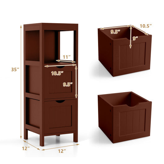 Freestanding Storage Cabinet with 2 Removable Drawers for Bathroom-Brown Online Sale