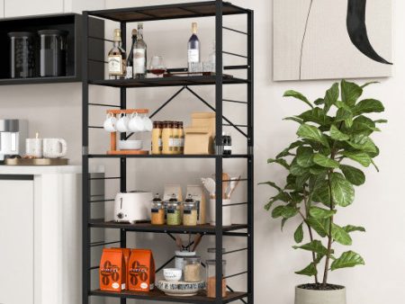 5-Tier Foldable Shelving Unit with Detachable Wheels and Anti-Toppling System-Black Online