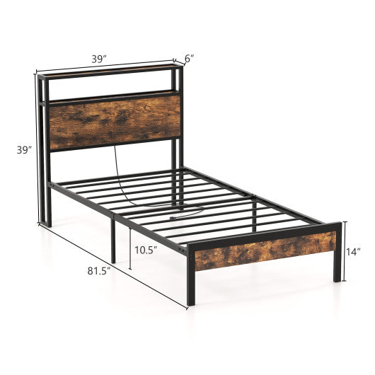 Twin Full Queen Bed Frame with Storage Headboard and Charging Station-Twin Size Online now