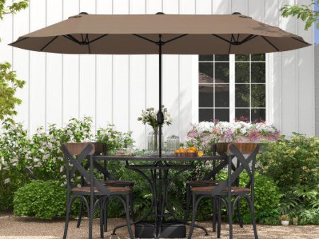 13FT Double-sided Patio Twin Table Umbrella with Crank Handle-Tan Hot on Sale