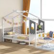 Twin Full Bed Frame with House Roof Canopy and Fence for Kids-Full Size Online Hot Sale