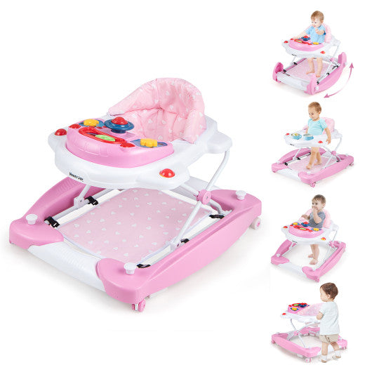 6 in 1 Foldable Baby Walker with Adjustable Height-Pink Online Sale