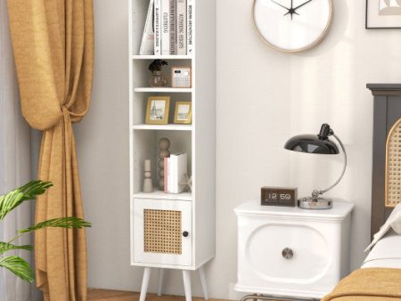 4 Tiers Rattan Storage Cabinet with Slim Design-White Fashion