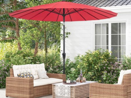 9 Feet Round Patio Umbrella with 18 Fiberglass Ribs-Wine For Sale