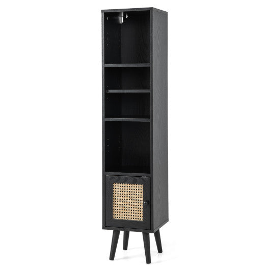 4 Tiers Rattan Storage Cabinet with Slim Design-Black Fashion