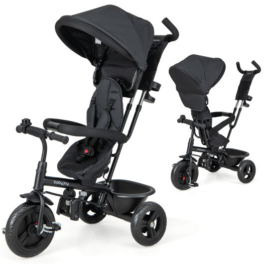 4-in-1 Baby Trike Kids Tricycle with Removable Canopy and Adjustable Push Handle-Black on Sale