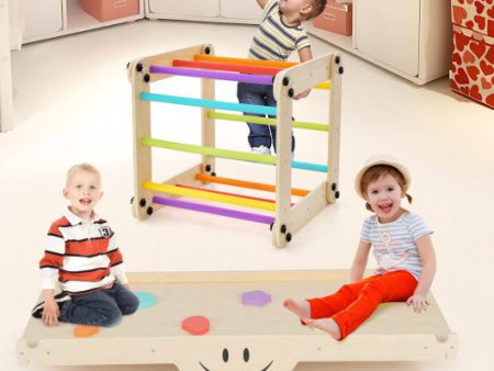 Climbing Triangle Ladder Toy Indoor Jungle Gym with Reversible Ramp-Multicolor Fashion