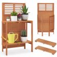 Folding Garden Potting Bench with 2-tier Storage Shelves and Teak Oil Finish for Garden Yard Balcony Discount