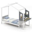 Twin Full Bed Frame with House Roof Canopy and Fence for Kids-Full Size Online Hot Sale