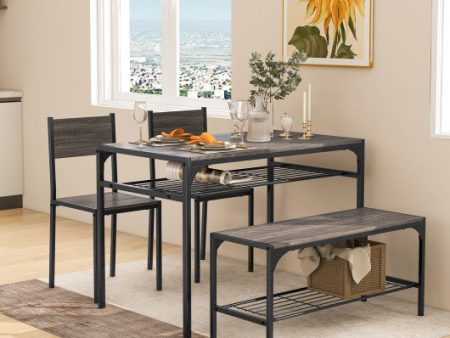 Industrial Style Rectangular Kitchen Table with Bench and Chairs-Gray on Sale