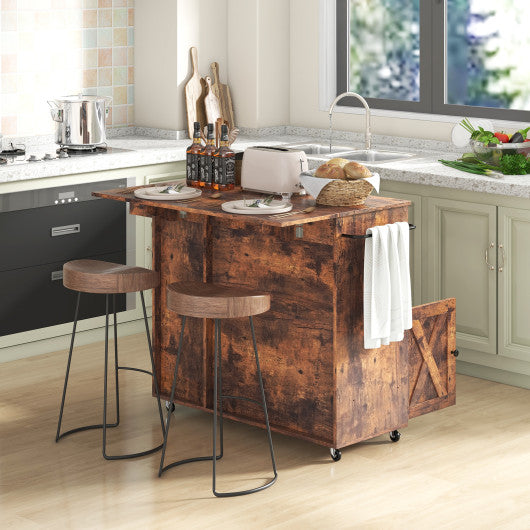 Rolling Kitchen Island Cart with Drop Leaf and Wine Rack-Rustic Brown Online Hot Sale