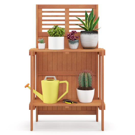 Folding Garden Potting Bench with 2-tier Storage Shelves and Teak Oil Finish for Garden Yard Balcony Discount