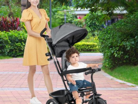 4-in-1 Baby Trike Kids Tricycle with Removable Canopy and Adjustable Push Handle-Gray Online Hot Sale