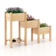 3-Tier Wooden Raised Garden Bed with Open Storage Shelf-Natural Cheap