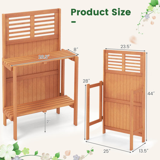 Folding Garden Potting Bench with 2-tier Storage Shelves and Teak Oil Finish for Garden Yard Balcony Discount