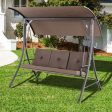 3-Seat Outdoor Porch Swing with Adjustable Canopy and Padded Cushions-Brown Hot on Sale