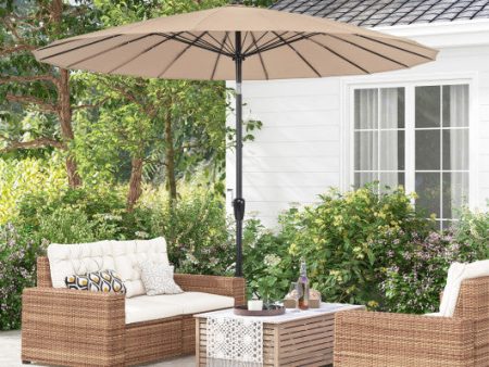 9 Feet Round Patio Umbrella with 18 Fiberglass Ribs-Tan Online Hot Sale