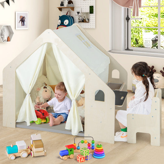 Montessori Style Indoor Playhouse with Storage Bin and Floor Mat for Toddlers Aged 2-6 Years Old-Beige Online Hot Sale