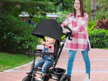 4-in-1 Baby Tricycle Toddler Trike with Reversible Seat and 5-Point Safety Harness-Black Sale