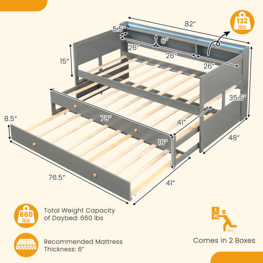 Twin XL Captain Bed with 2 Twin Trundle Beds and 3 Storage Cubbies-Gray Hot on Sale