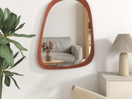 Asymmetrical Abstract Irregular Shaped Wall Mirror with Rustic Frame-Natural Discount