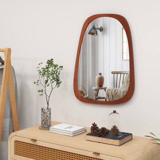 Asymmetrical Abstract Irregular Shaped Wall Mirror with Rustic Frame-Natural Discount