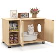 Cat Litter Box Enclosure with Sisal Scratching Doors and Adjustable Metal Feet-Natural Hot on Sale