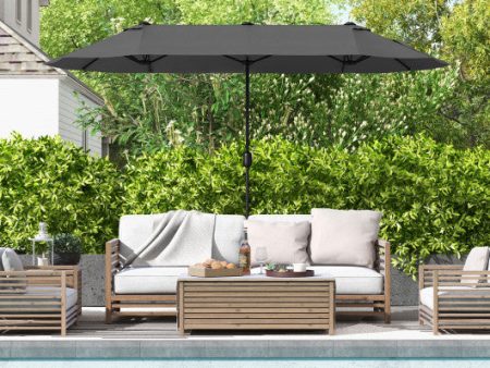 13 Feet Double-Sided Patio Twin Table Umbrella with Crank Handle-Gray Online Hot Sale