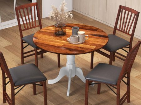 Wooden Dining Table with Round Tabletop and Curved Trestle Legs-Walnut & White Hot on Sale