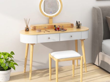 Makeup Vanity Table Set with LED Mirror and 3 Spacious Drawers-White-Natural Wood Sale