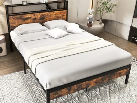 Twin Full Queen Bed Frame with Storage Headboard and Charging Station-Full Size For Discount