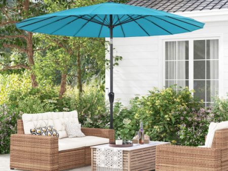 9 Feet Round Patio Umbrella with 18 Fiberglass Ribs-Turquoise For Sale