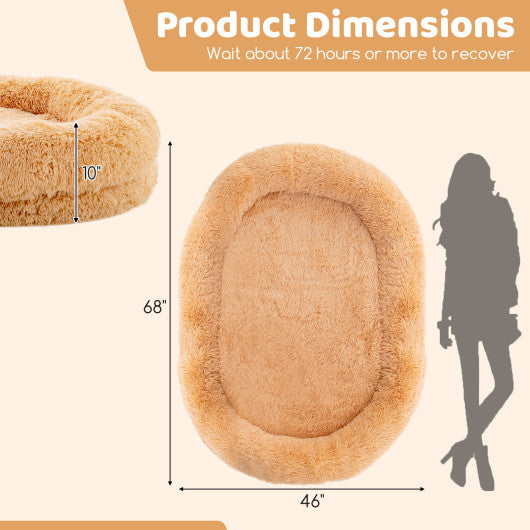 Washable Fluffy Human Dog Bed with Soft Blanket and Plump Pillow-Brown Online now