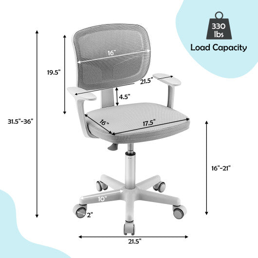 Adjustable Desk Chair with 5 Rolling Casters for Kids-Gray Supply