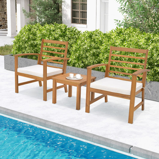 3 Pieces Outdoor Furniture Set with Soft Seat Cushions-White Sale